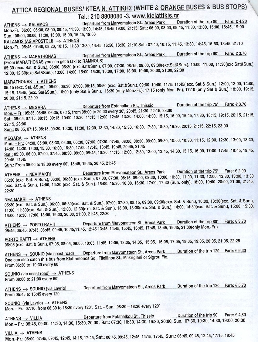 Athens KTEL Suburban Buses: Schedules and Destinations