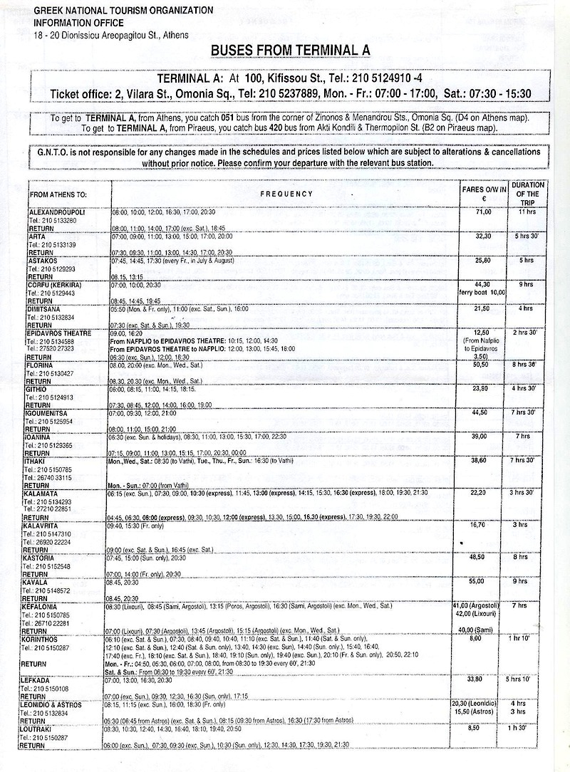 KTEL Greek Bus Schedules-Terminal A