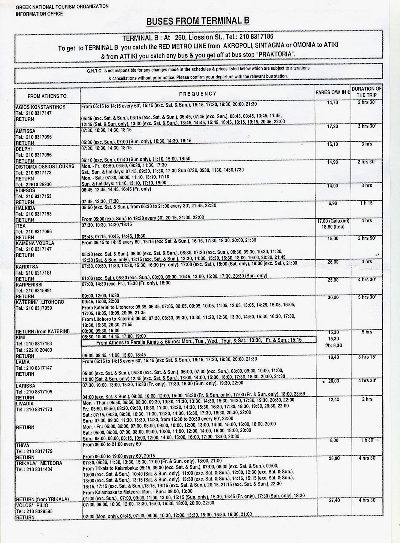 Athens Bus Schedules-Terminal B