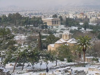 Snow in Athens, Greece